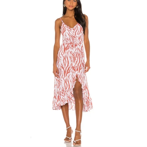 Rails Dresses & Skirts - Rails Revolve Frida Rust Zebra Ruffle Wrap Midi Dress NWT XS